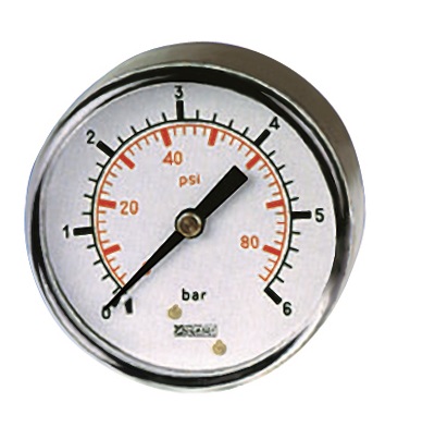RS PRO BSP 1/8in Analogue Pressure Gauge 60psi Back Entry 40mm Outside Diameter
