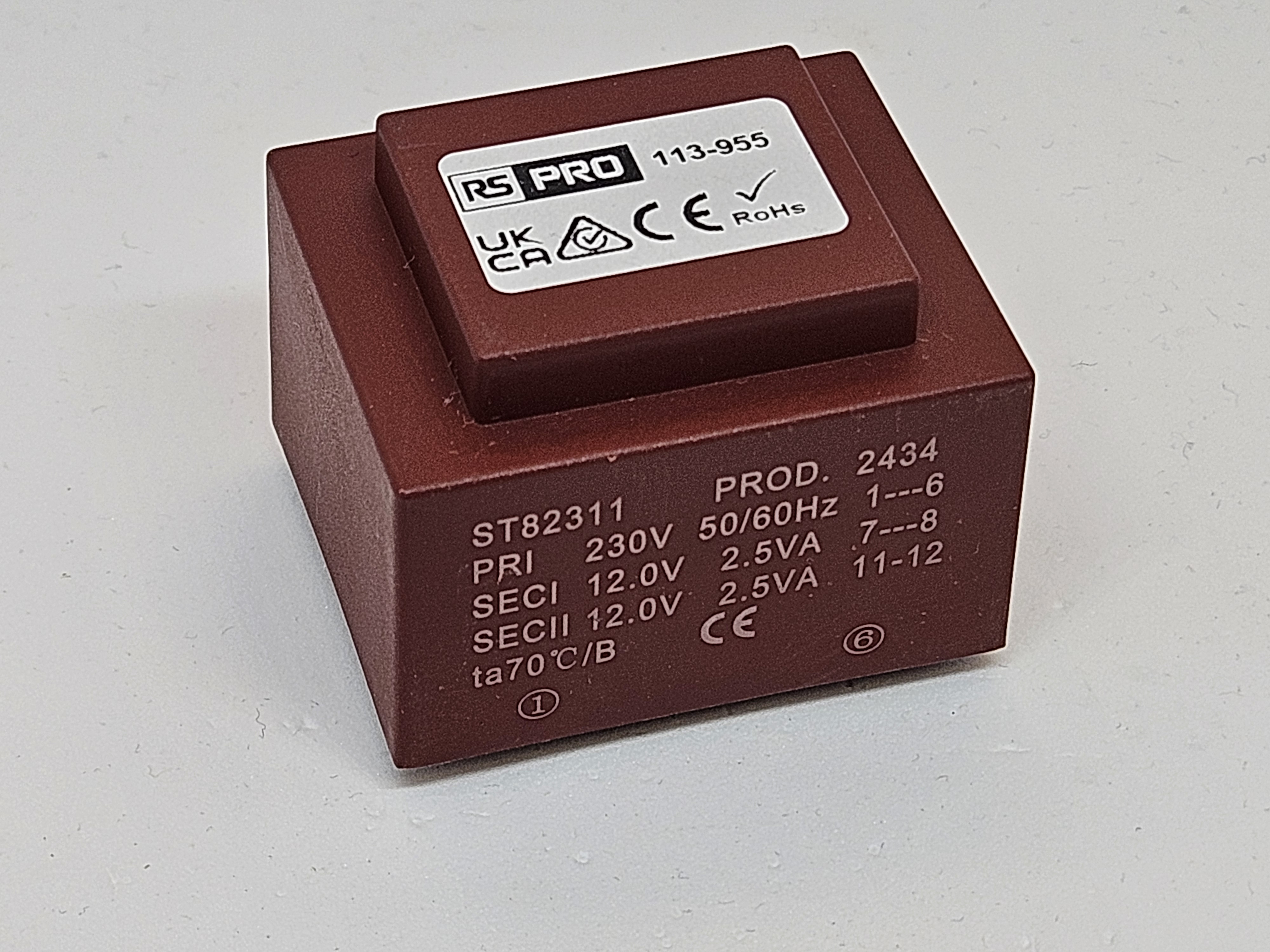 RS PRO 2x12V ac 1 Output PCB Mount PCB Transformer, 5VA, IEC 61558-2-6
