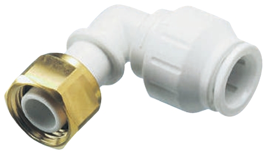 John Guest Plastic Pipe Fitting, 90° Push Fit Tap Adapter, 15mm, BSP 1/2in