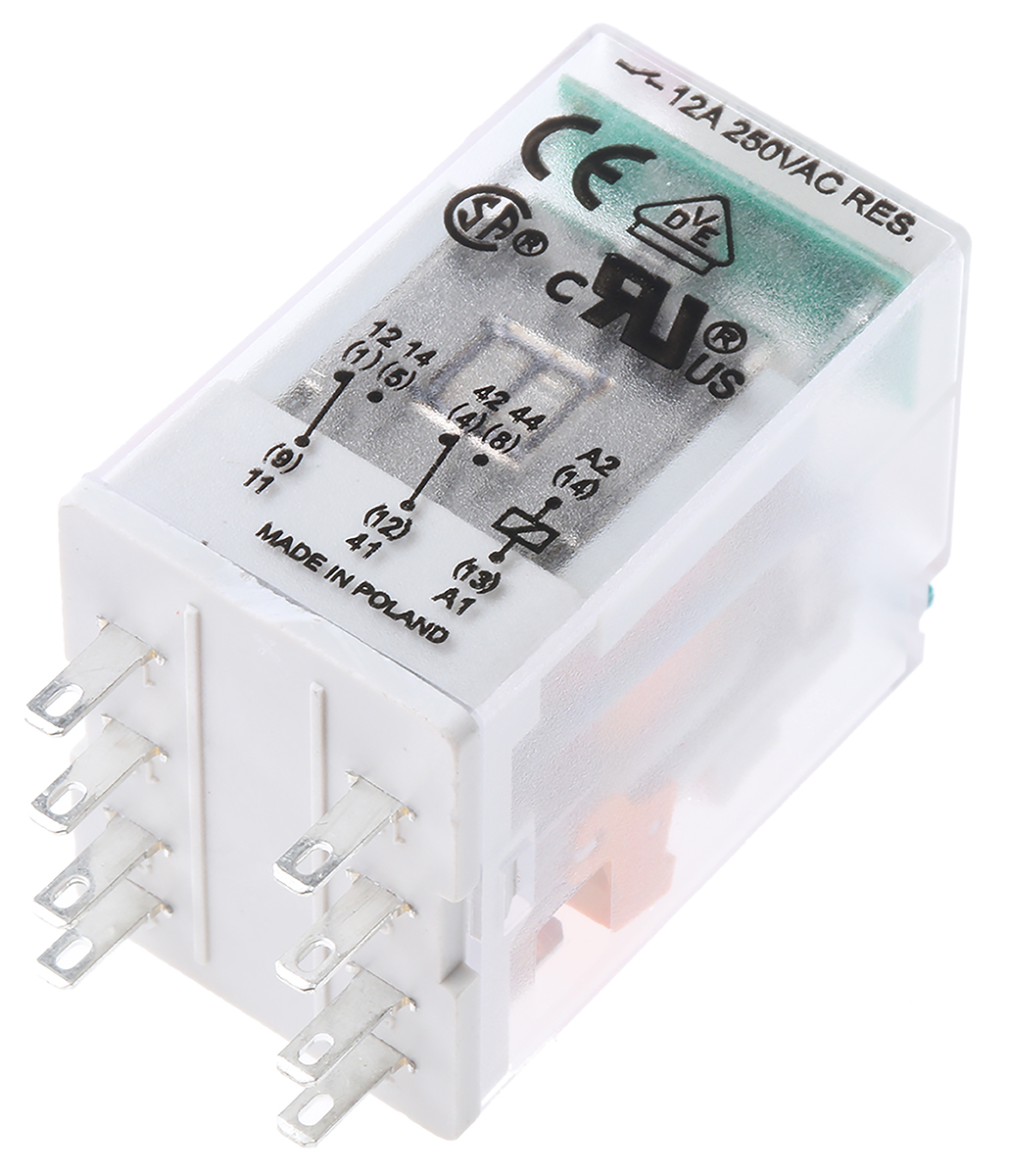 Relpol Plug In Power Relay, 24V dc Coil, 12A Switching Current, DPDT