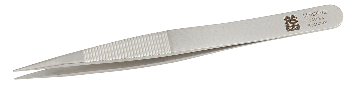 RS PRO 120 mm, Stainless Steel, Flat, Tweezers
