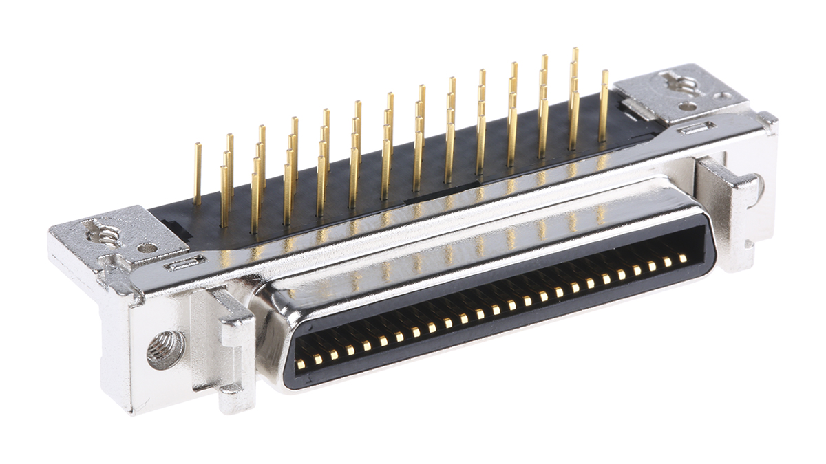 3M, 102 Female 50 Pin Right Angle Through Hole SCSI Connector 2.54mm Pitch, Solder