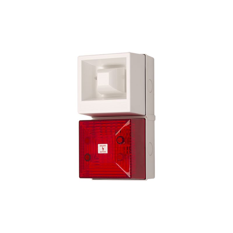Clifford & Snell YL40 Series Red Sounder Beacon, 24 V dc, IP65, Bulkhead, Flat Wall, 108dB at 1 Metre