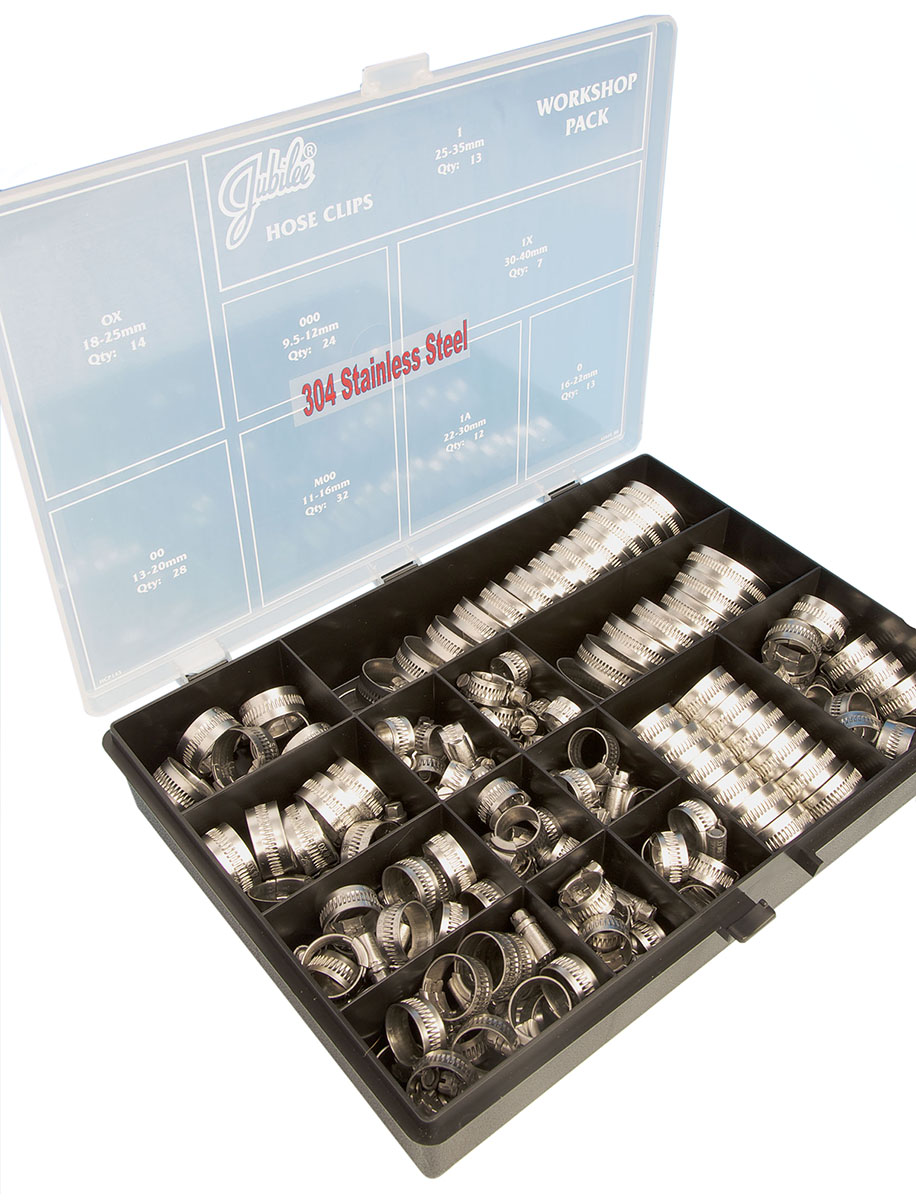 Jubilee 143 Piece Stainless Steel 304 Worm Drive Hose Clip Kit, 9.5 → 12mm and 30 → 40mm Inside Diameter