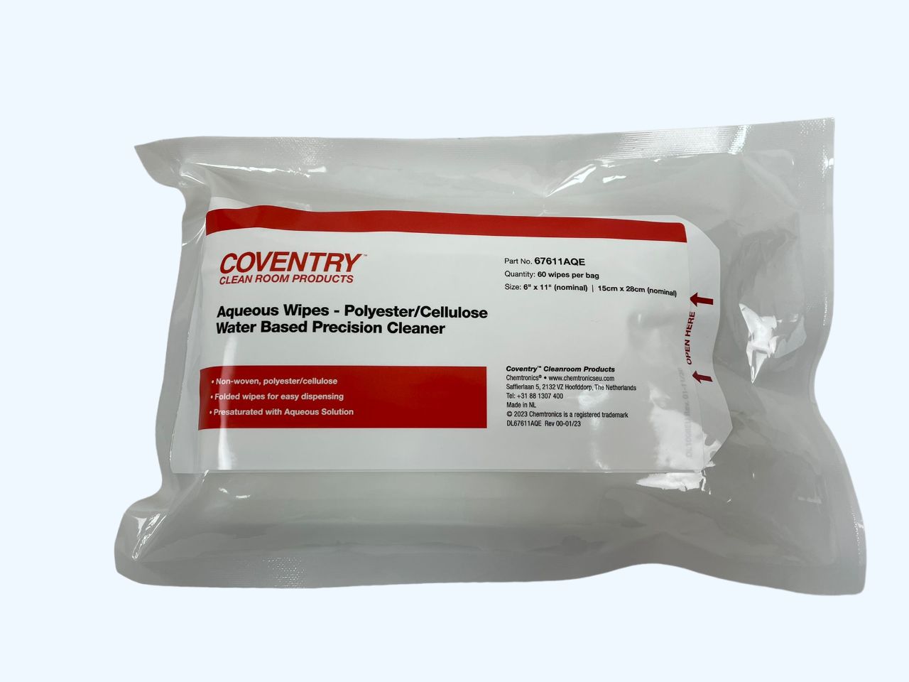 Chemtronics Coventry Econowipes Wet Cleaning Wipes, Bag of 60, 150 x 280mm