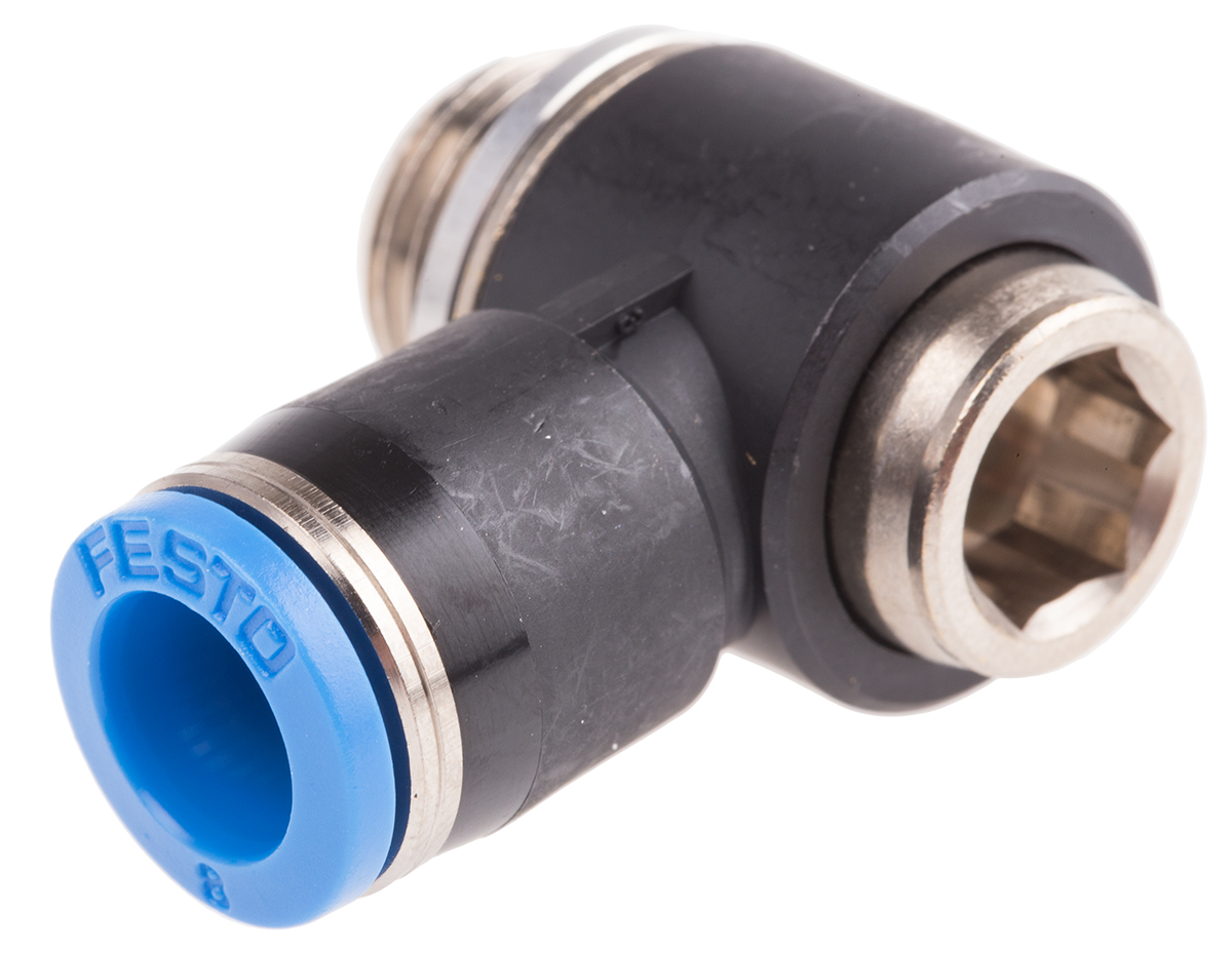 Festo QS Series Elbow Threaded Adaptor, G 1/4 Male to Push In 8 mm, Threaded-to-Tube Connection Style, 186151