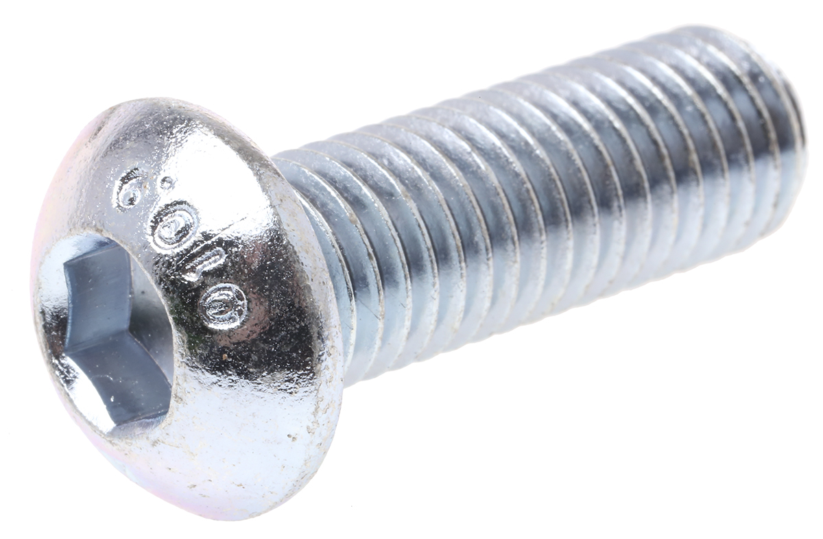 RS PRO Bright Zinc Plated Steel Hex Socket Button Screw, ISO 7380, M12 x 35mm