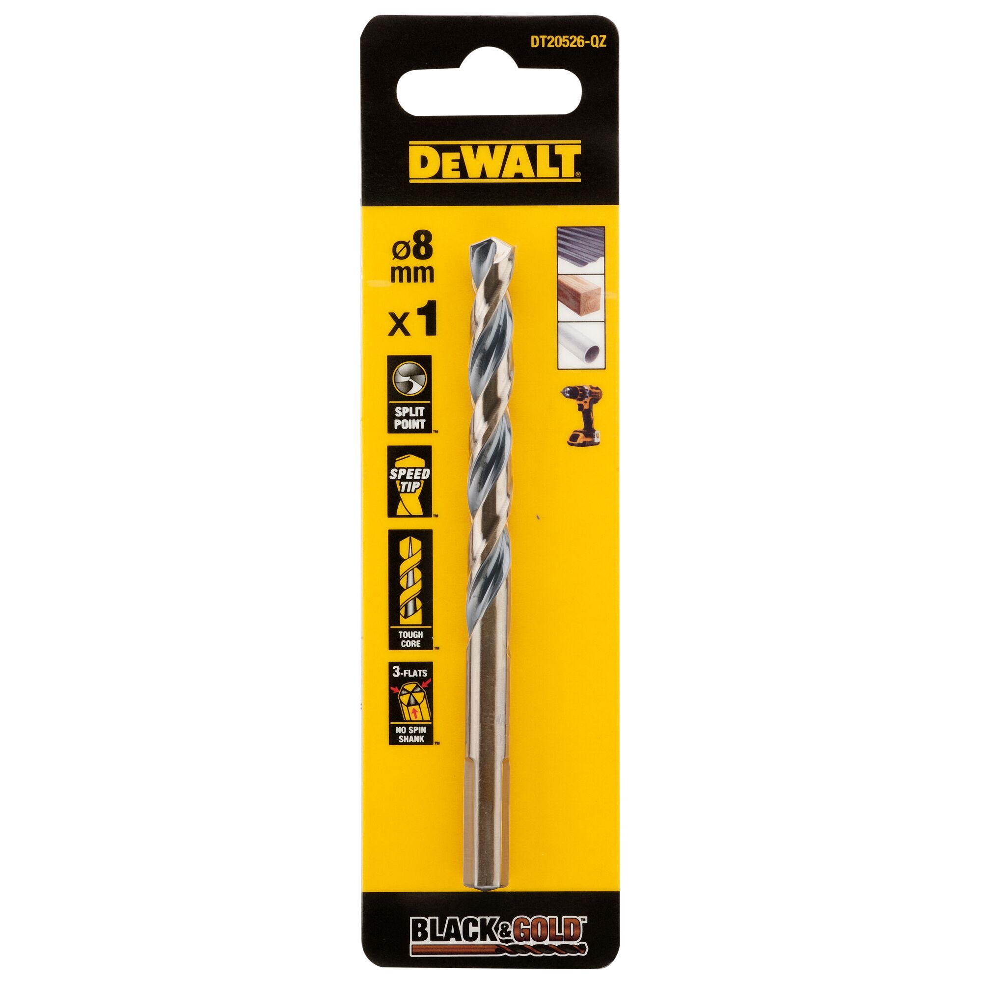 DeWALT DT205 Series HSS Twist Drill Bit for Metal, 8mm Diameter
