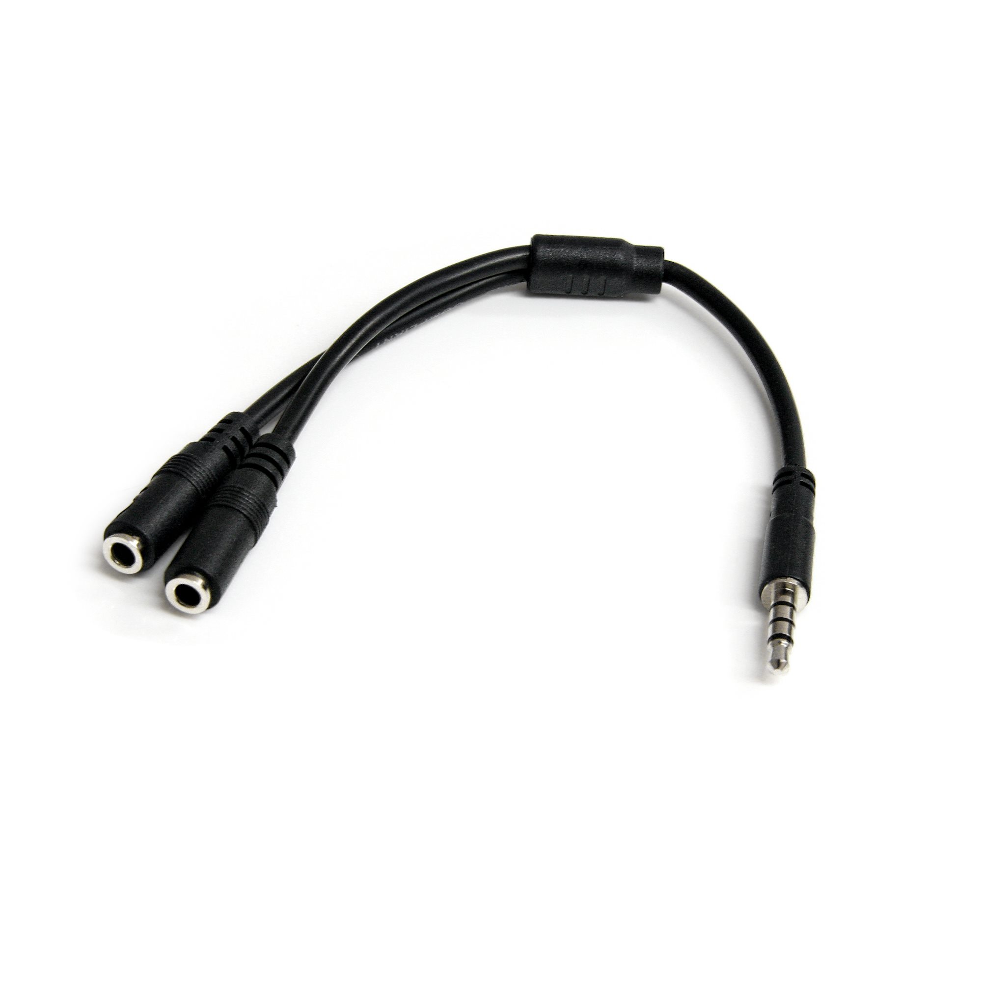 StarTech.com Male 3.5mm Stereo Jack to Female 3.5mm Stereo Jack x 2 Aux Cable, Black, 200mm MUYHSMFF