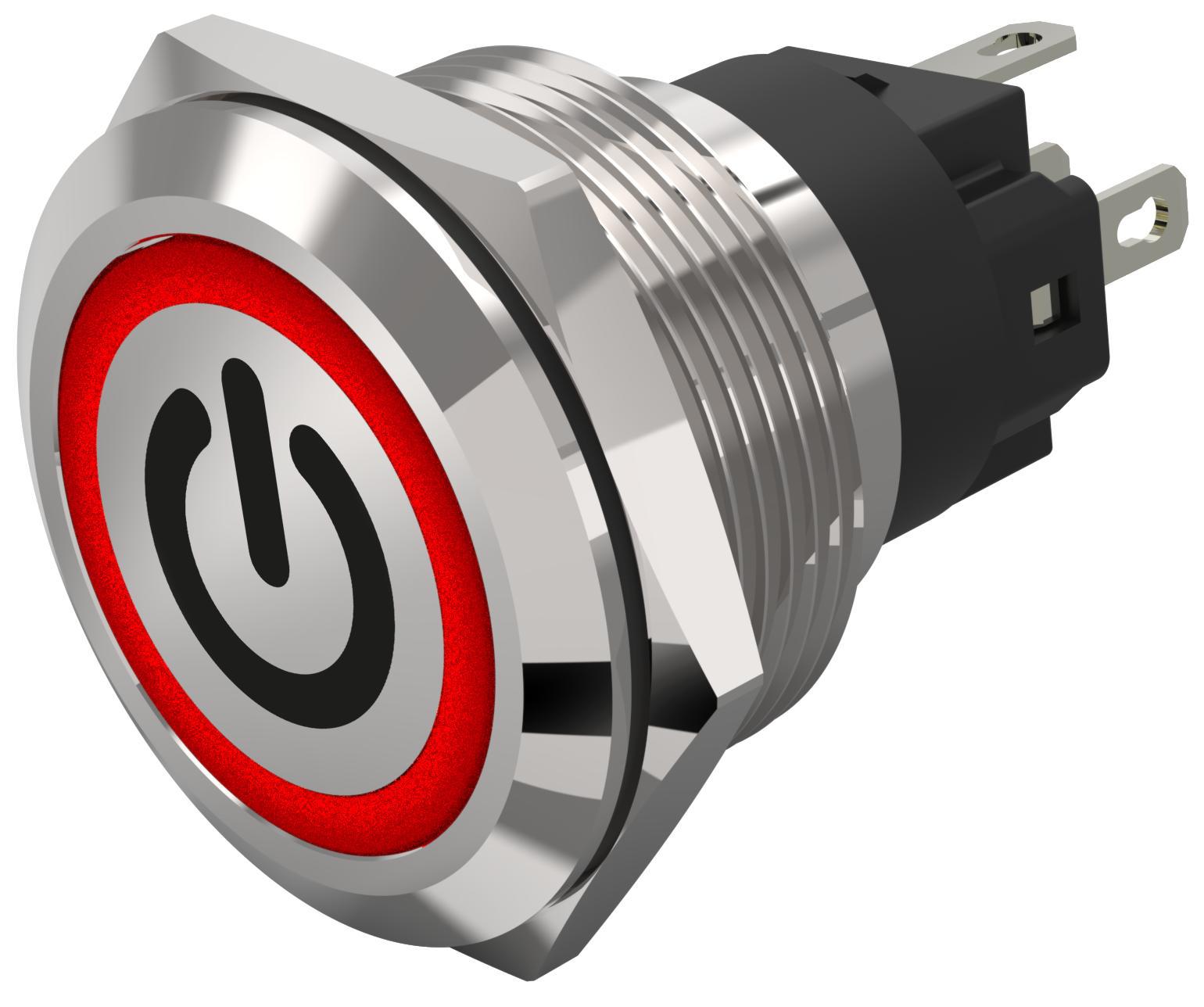 EAO 82 Series Illuminated Illuminated Push Button Switch, Momentary, Panel Mount, 22.3mm Cutout, SPDT, Red LED, 240V,