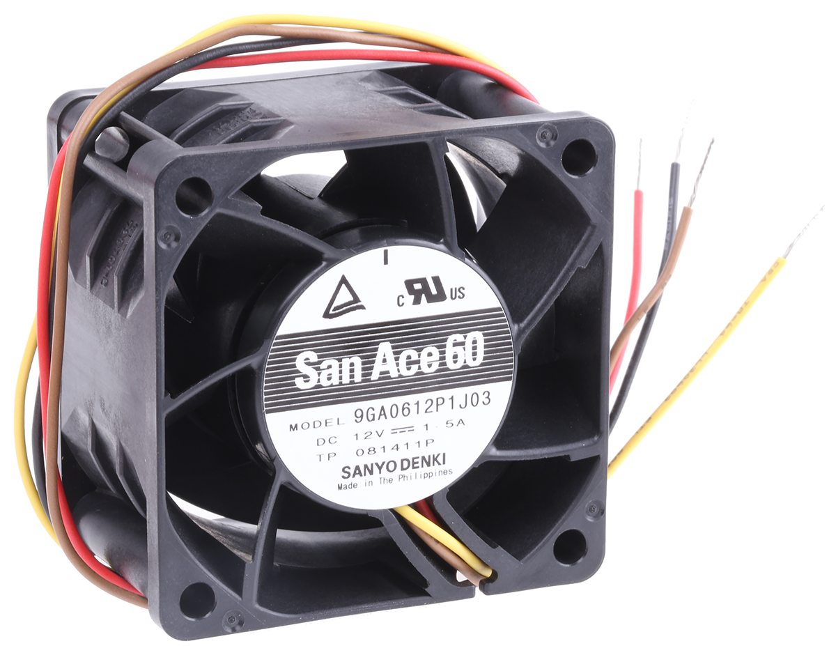 Sanyo Denki San Ace 9GA Series Axial Fan, 12 V dc, DC Operation, 105m³/h, 18W, 1.5A Max, 60 x 60 x 38mm