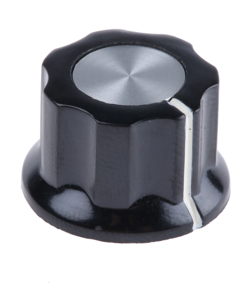 TE Connectivity 19mm Black Potentiometer Knob for 3.2mm Shaft Screw Fix, PKES60B1/8