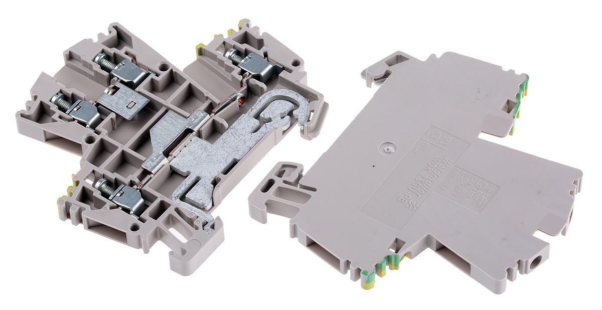 Weidmuller 4-Way WDK 2.5DU-PE Double Deck Earth Terminal Block, 22 → 12 AWG Wire, Screw Down, Wemid Housing