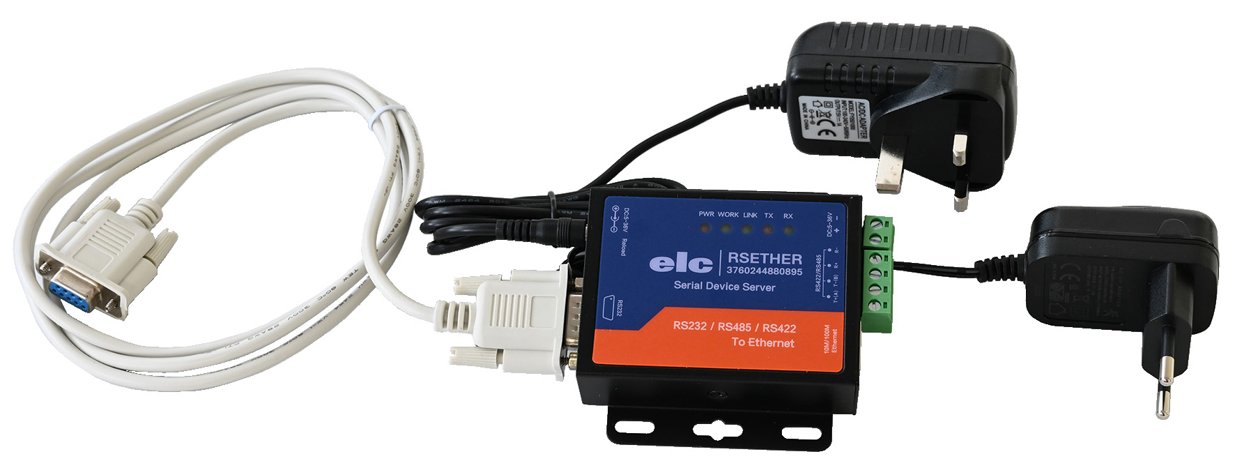 ELC LAN Adapter for Use with RS232, RS422 to Ethernet, RS485