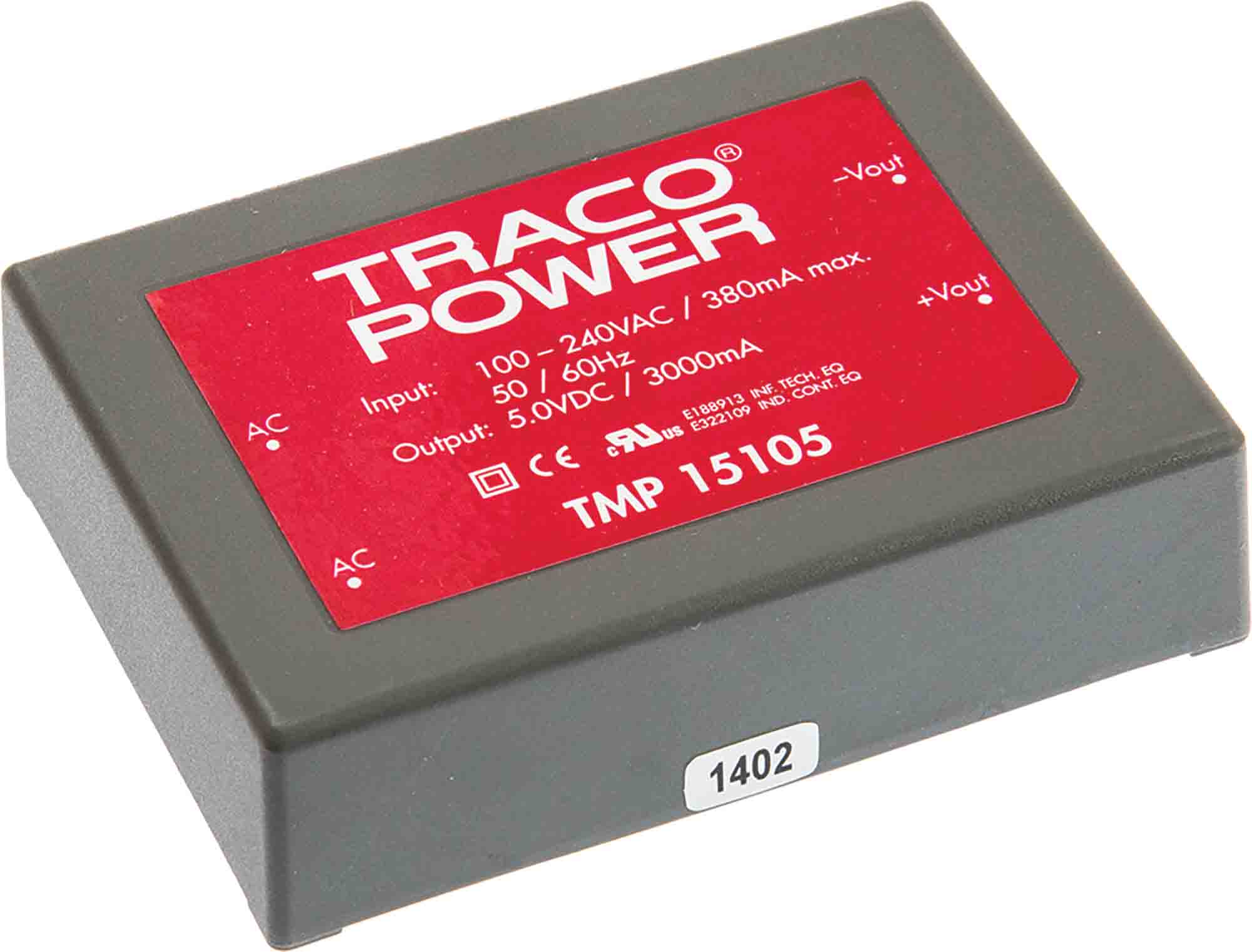 TRACOPOWER Switching Power Supply, TMP 15105, 5V dc, 3A, 15W, 1 Output, 120 → 370 V dc, 85 → 264 V ac
