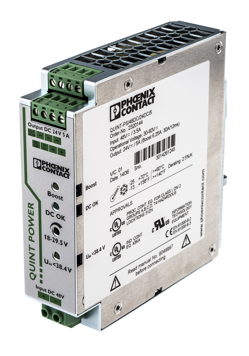 Phoenix Contact QUINT-PS/48DC/24DC/5 DC-DC Converter, 24V dc/ 5A Output, 30 → 60 V dc Input, 120W, DIN Rail