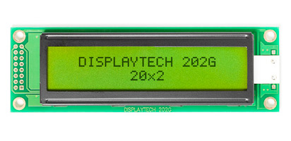 Displaytech 202G BC BW 202G Alphanumeric LCD Display, Yellow-Green on, 2 Rows by 16 Characters, Transflective