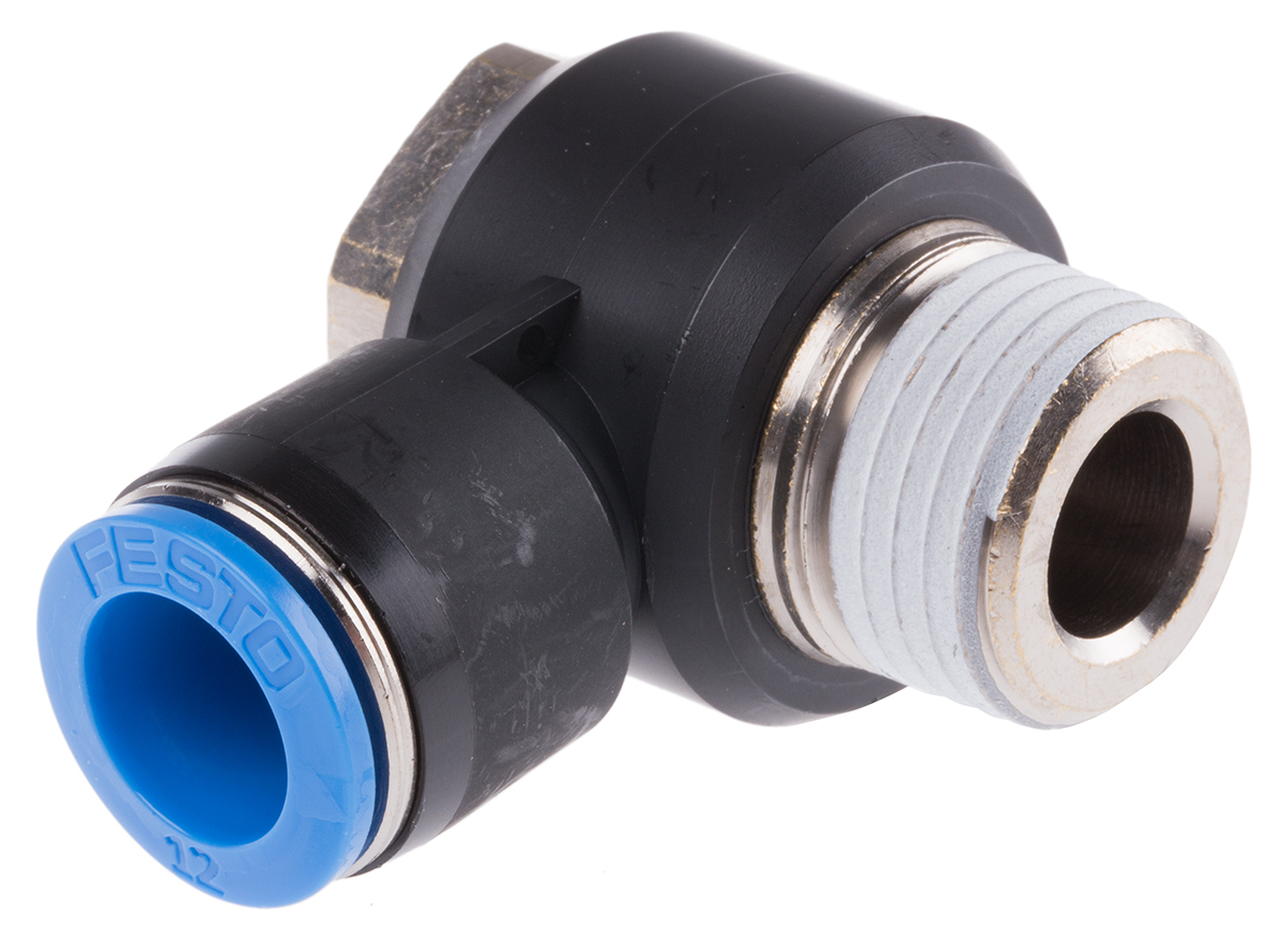Festo QS Series Elbow Threaded Adaptor, R 1/2 Male to Push In 12 mm, Threaded-to-Tube Connection Style, 153095