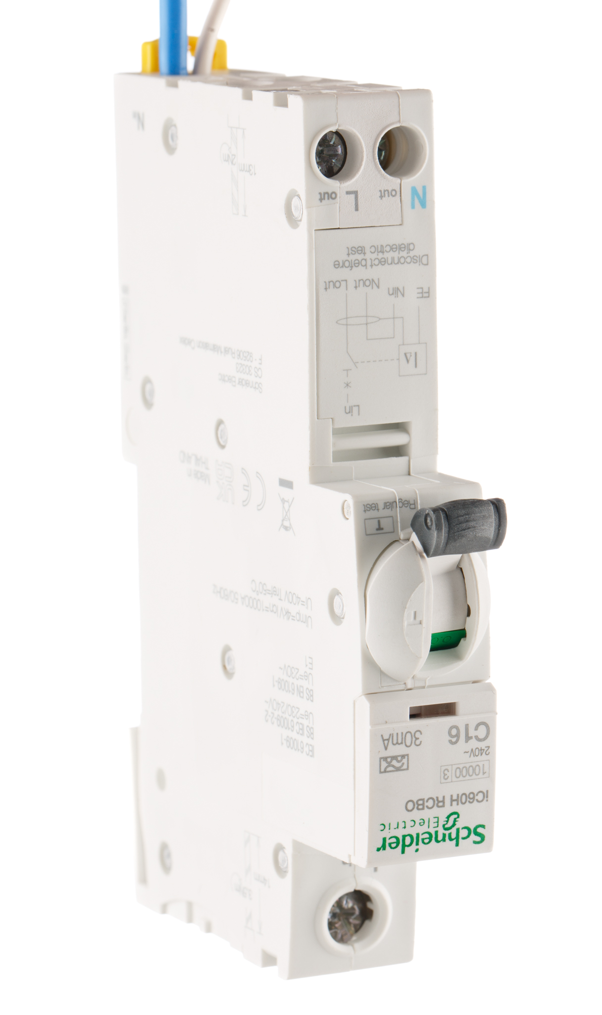 Schneider Electric RCBO, 16A Current Rating, 1P+N Poles, 30mA Trip Sensitivity, Type C, Acti 9 Range