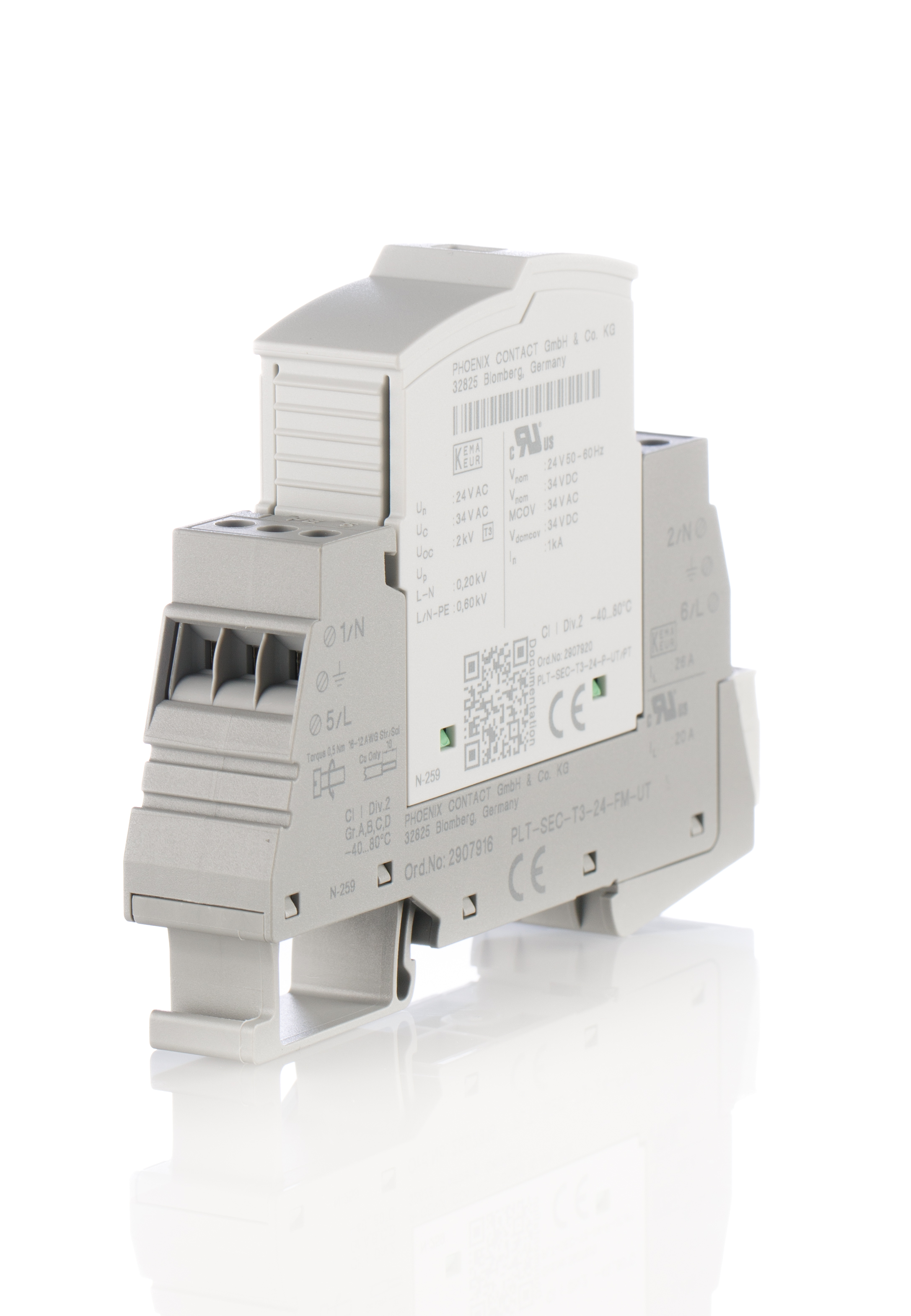 Phoenix Contact, PLT-SEC-T3-24-FM-UT Surge Protection Device 24 V ac/dc Maximum Voltage Rating 0.026kA Maximum Surge