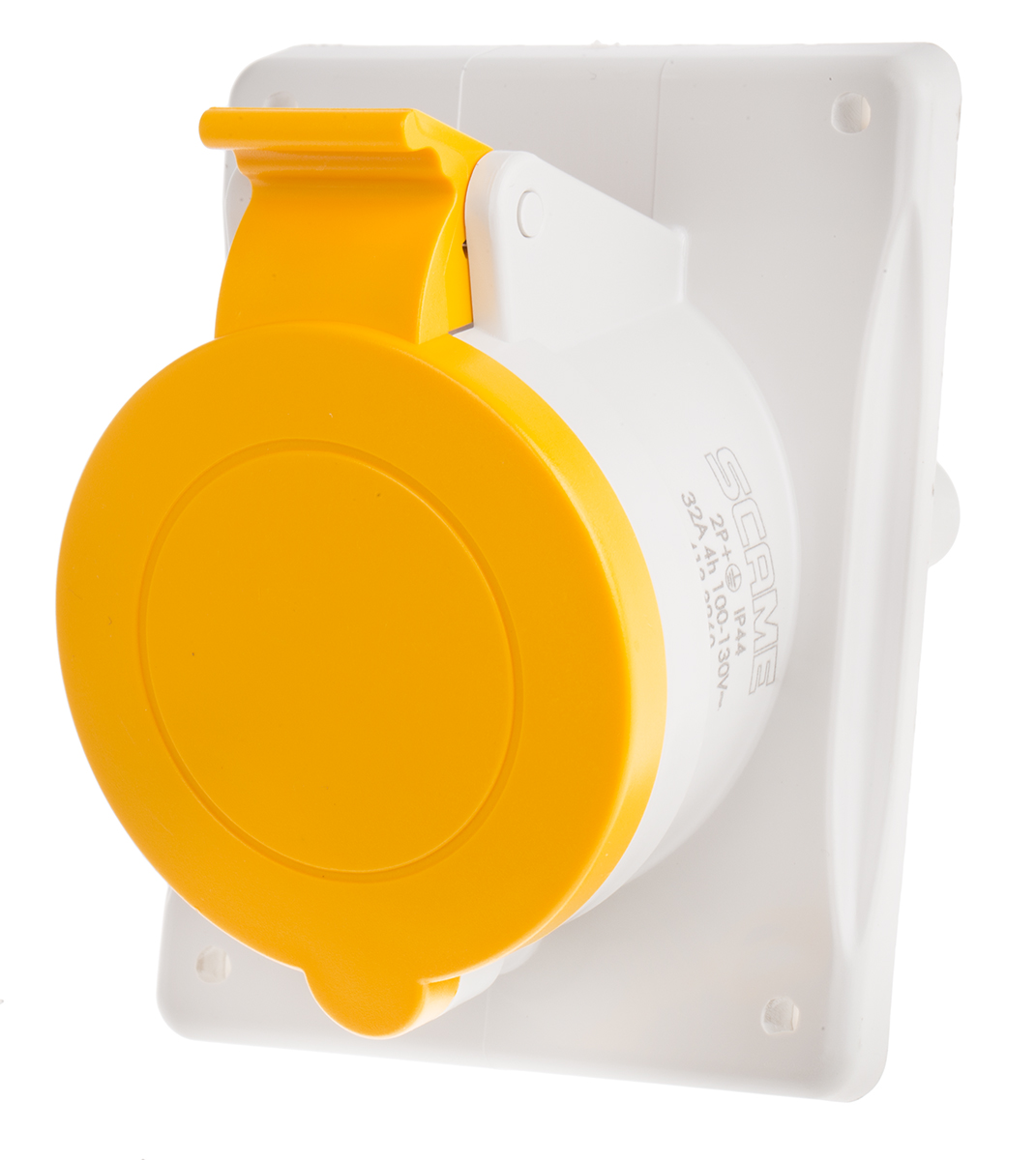Scame IP44 Yellow Panel Mount 2P + E Heavy Duty Power Connector Socket, Rated At 32A, 110 V