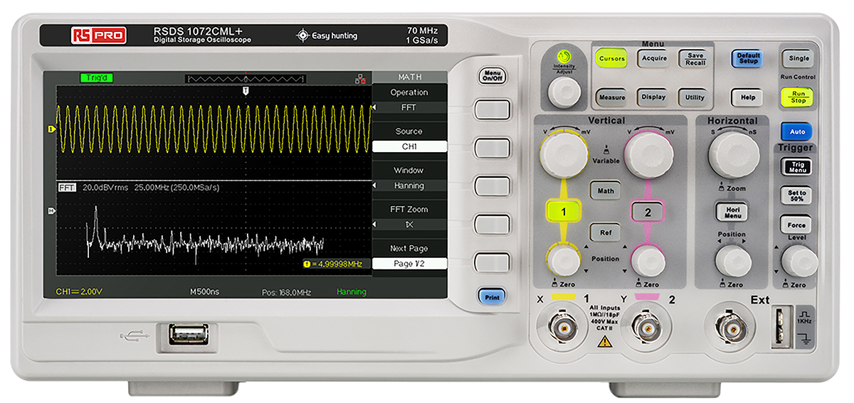 RS PRO RSDS1072CML+, 70MHz Bench Oscilloscope, 2 Analogue Channels - RS Calibrated