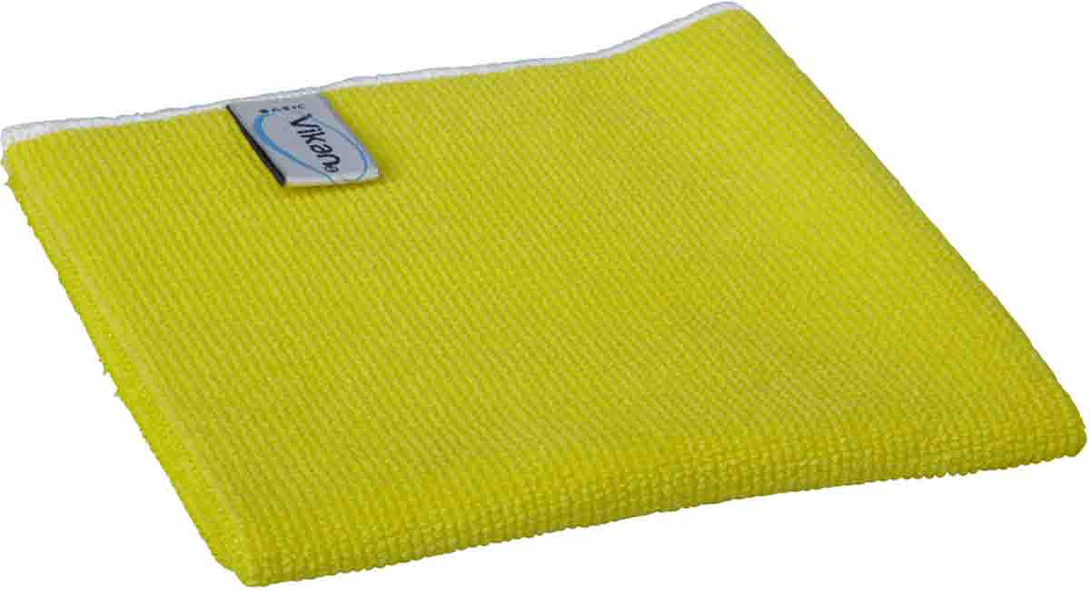 Vikan Basic microfibre cloth Yellow Microfibre Cloths for General Cleaning, Wet/Dry Use, Box of 5, 320 x 320mm, Repeat