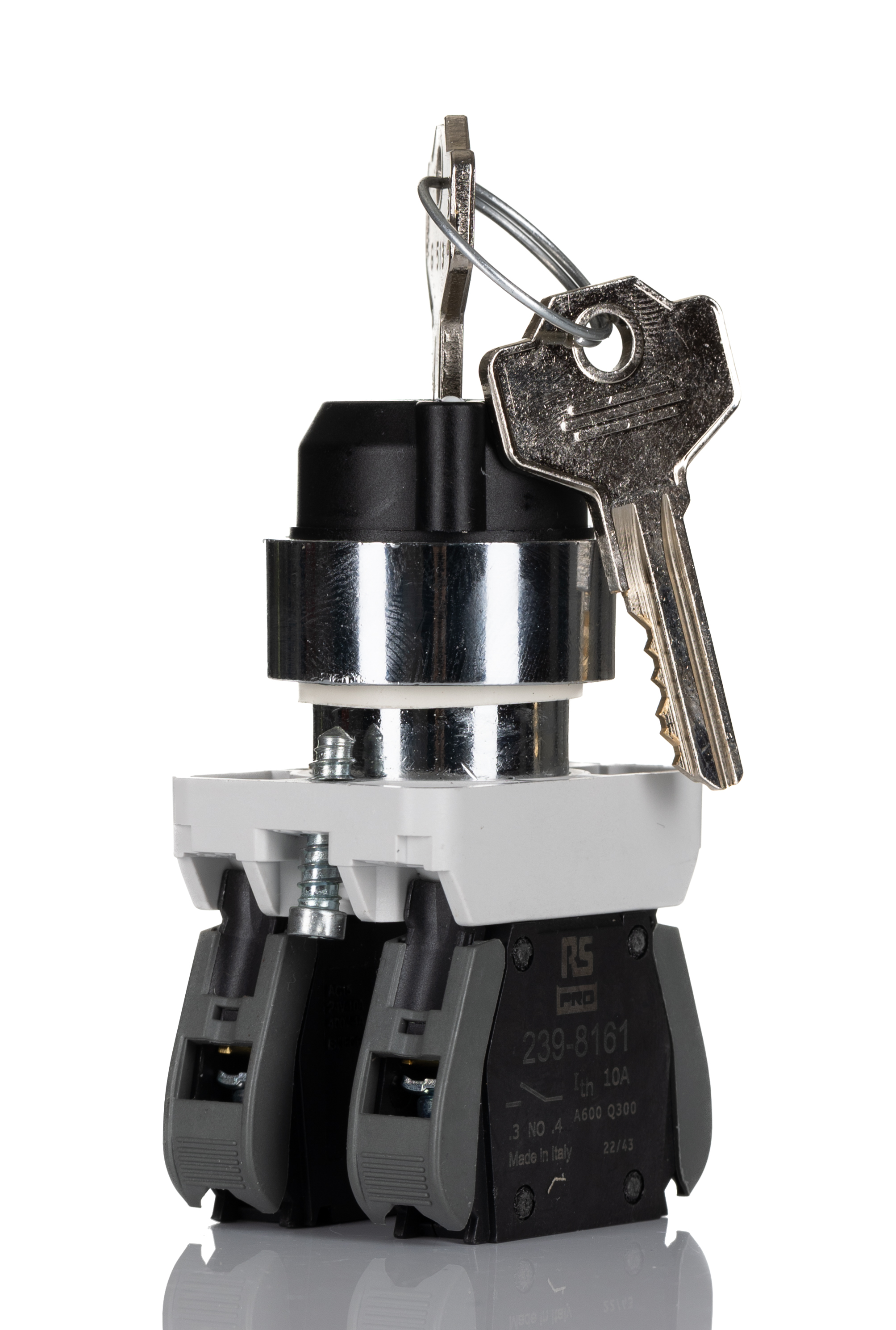 RS PRO Key Selector Switch - (2NO) 22.5mm Cutout Diameter 3 Positions
