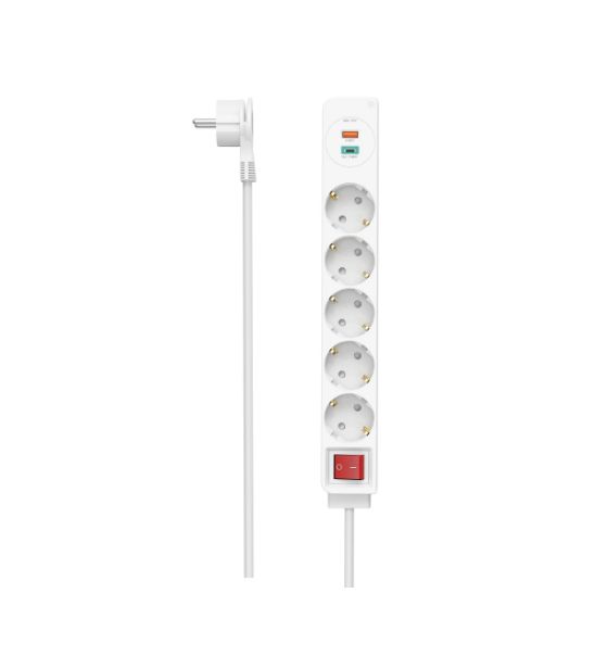 Hama 5 Gang Power Distribution Unit, 2m Cable, 16A, 250 V, Surge Protected