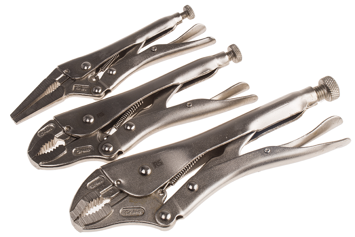 RS PRO 3-Piece Locking Plier Set, 180 mm Overall