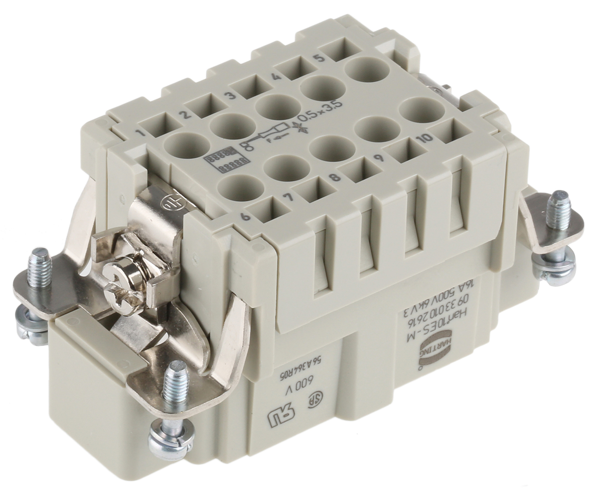 HARTING Heavy Duty Power Connector Insert, 16A, Male, Han ES Series, 10 Contacts
