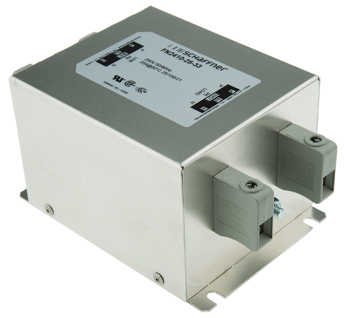 Schaffner, FN2410 25A 250 V ac 400Hz, Chassis Mount EMC Filter, Terminal Block, Single Phase