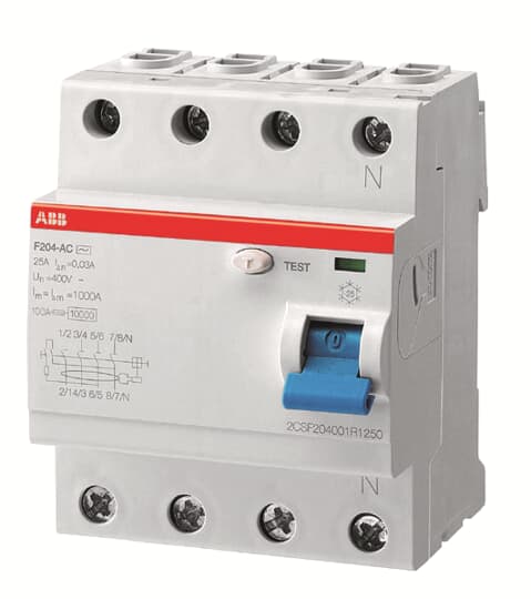 ABB F200 RCCB, 40A, 4 Pole, 100mA, Type AC, 230V ac