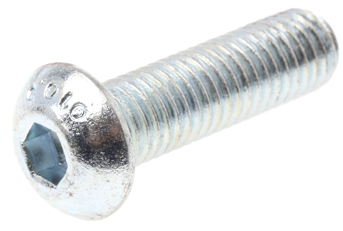 RS PRO Bright Zinc Plated Steel Hex Socket Button Screw, ISO 7380, M10 x 35mm