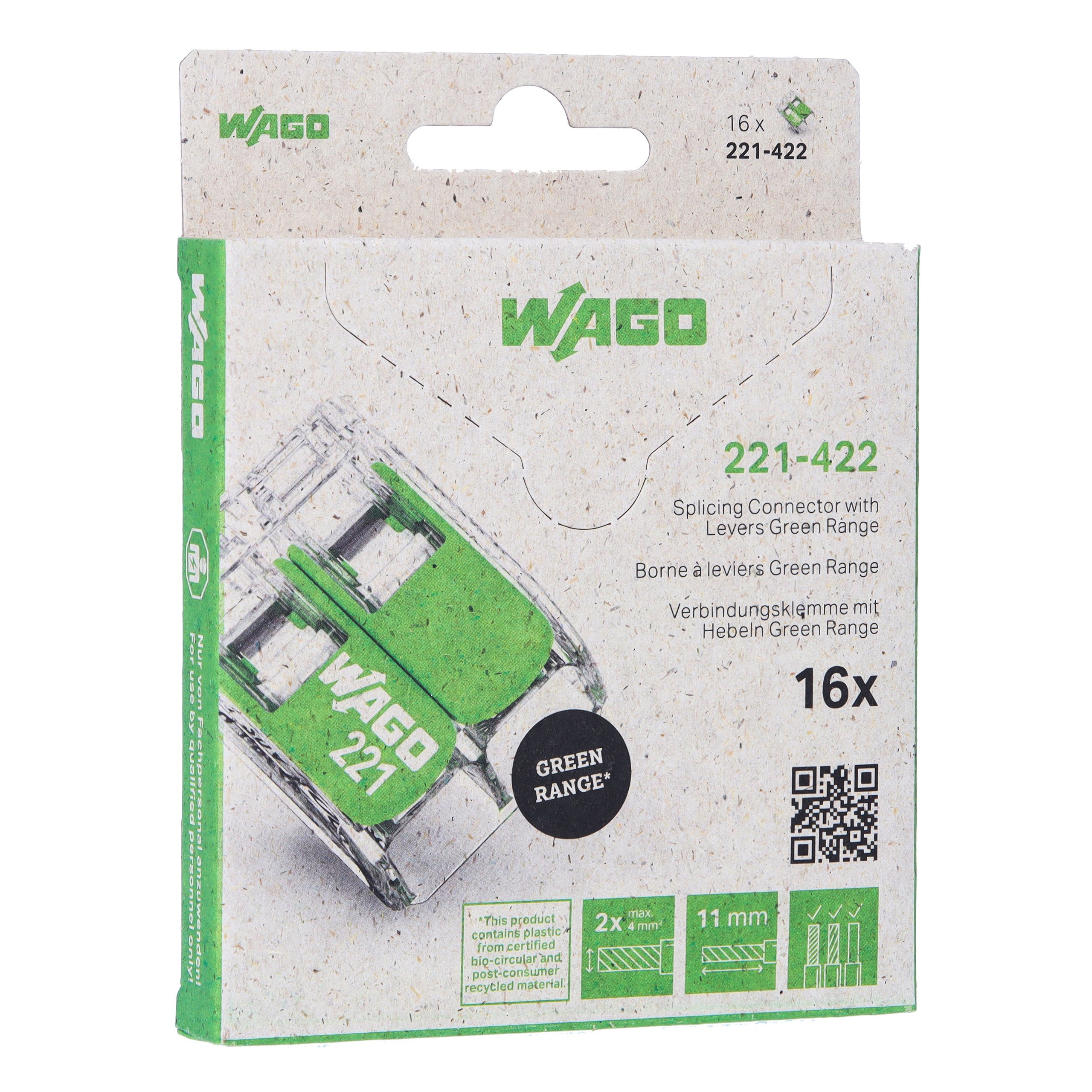 WAGO, 221 Wire Splice Splice Connector, Clear Insulation 4 mm²