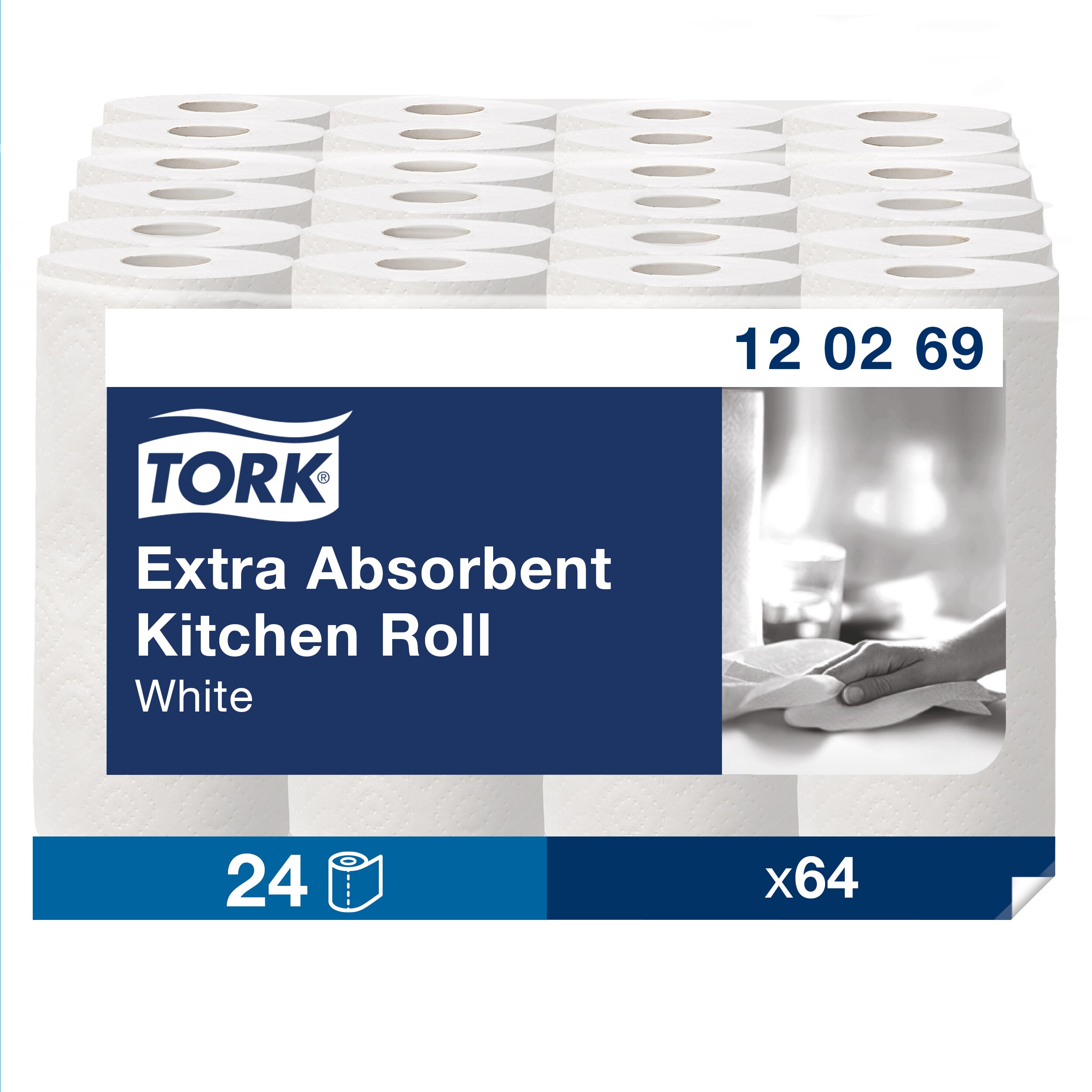 Tork Kitchen Roll Rolled White Paper Towel, 15.4 m x 230mm, 2-Ply, 64 Sheets