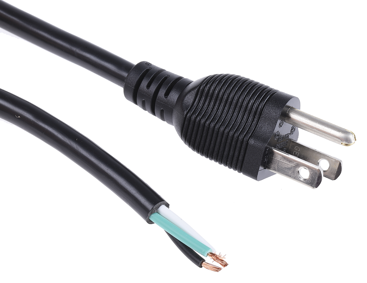 RS PRO Unterminated Straight Type B US Plug Plug Power Cord, 2m
