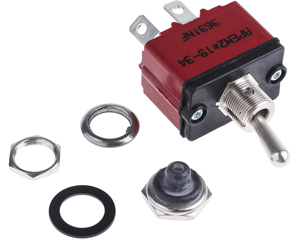 APEM Toggle Switch, Panel Mount, On-Off, SPST, Tab Terminal, 28V dc