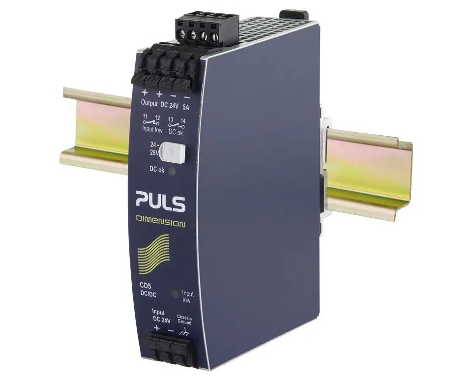 PULS CD5 DC-DC Converter, 24V dc/ 1.5A Output, 18 → 32.4 VDC Input, 120W, DIN Rail Mount, +70°C Max Temp -25°C