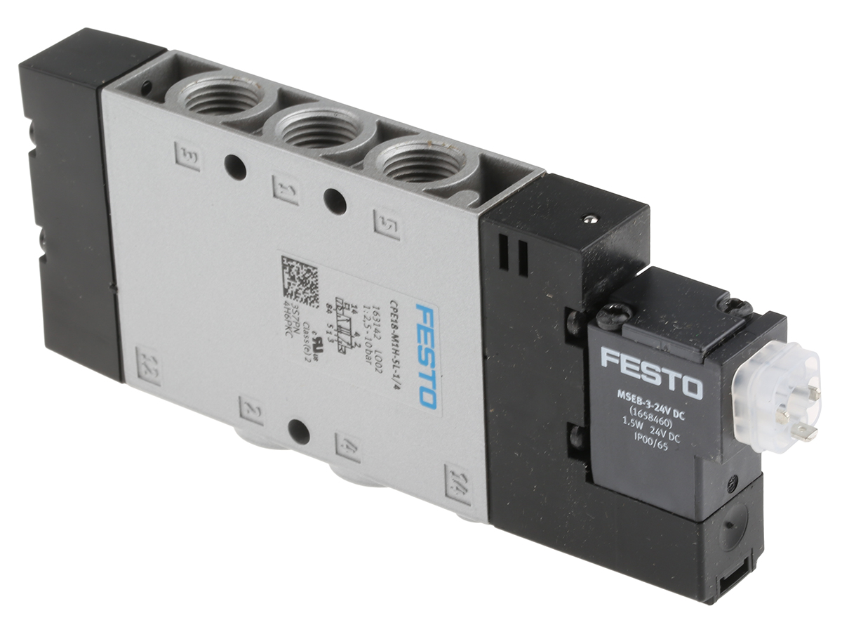 Festo 5/2 Solenoid Pilot Valve - Electrical G 1/4 CPE Series 24V dc, 163142