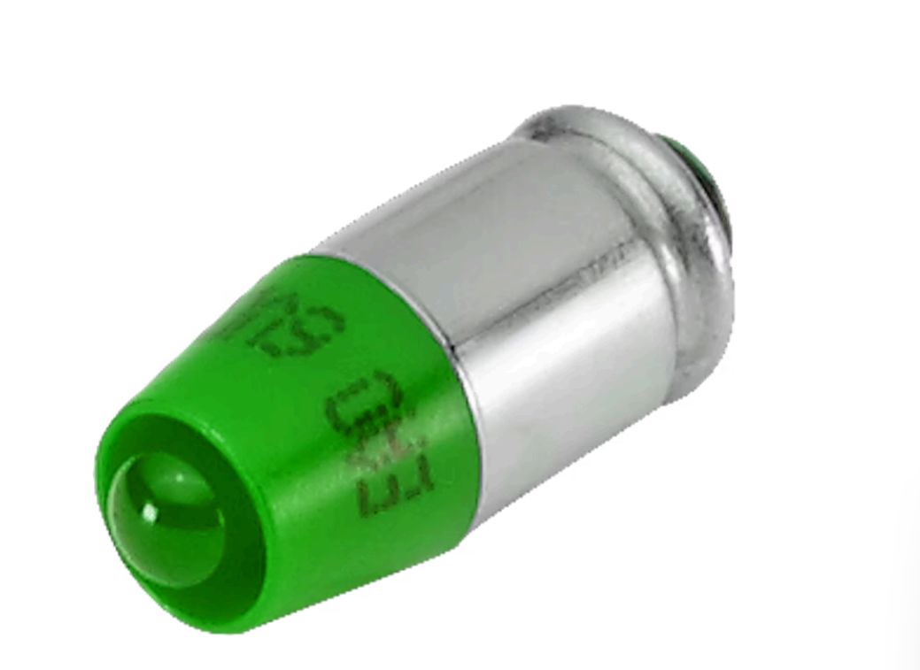 EAO Green LED Indicator Lamp, 48V ac/dc, T1 3/4 MG Base, 6.1mm Diameter, 600mcd