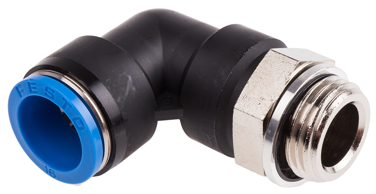 Festo QS Series Elbow Threaded Adaptor, G 1/2 Male to Push In 16 mm, Threaded-to-Tube Connection Style, 186126