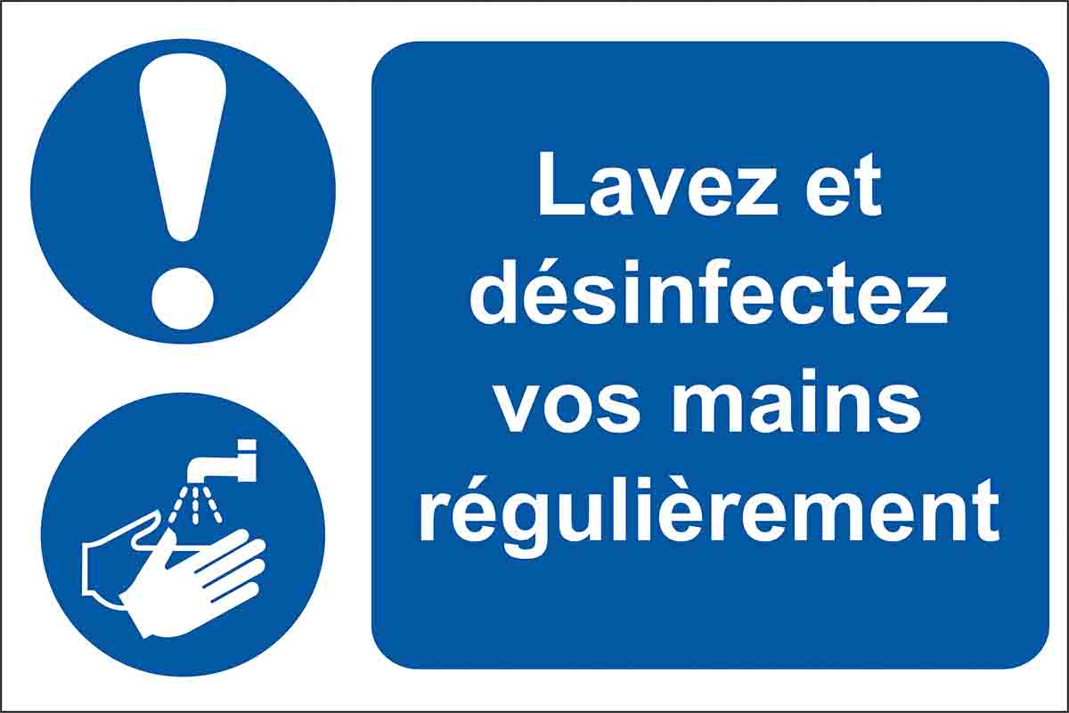 RS PRO PVC Mandatory Hygiene Sign With French Text, 300 x 200mm