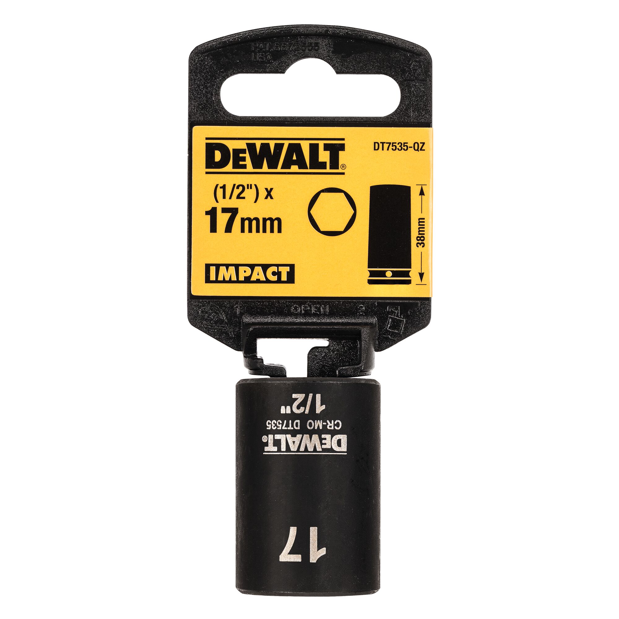 DeWALT 17mm, 1/2 Drive Impact Socket, 38 mm length