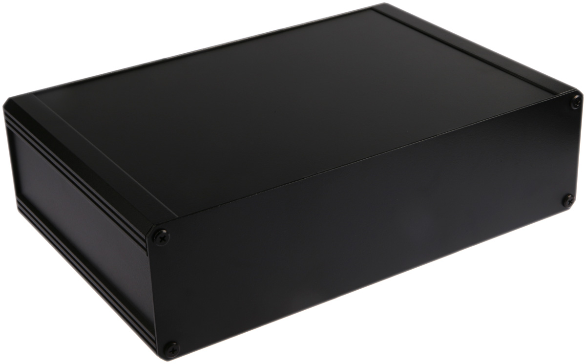 RS PRO Black Extruded Aluminium Heat Sink Case, IP40, Black Lid, 200 x 300 x 86mm
