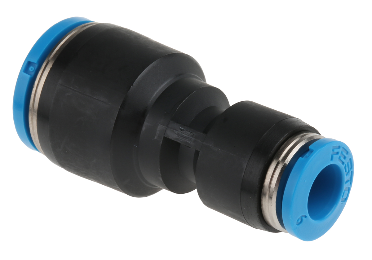 Festo QS Series Reducer Nipple, Push In 10 mm to Push In 6 mm, Tube-to-Tube Connection Style, 130607
