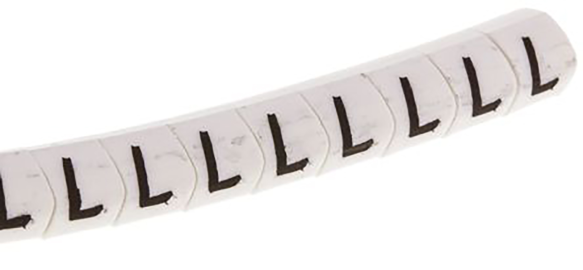HellermannTyton HGDC Slide On Cable Markers, Black on White, Pre-printed "L", 1 → 3mm Cable, 901-10549