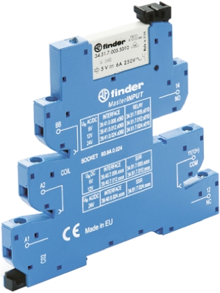 Finder 39 Series Interface Relay Module, DIN Rail Mount, 24V ac/dc Coil, SPDT, 1-Pole, 6/10A Load