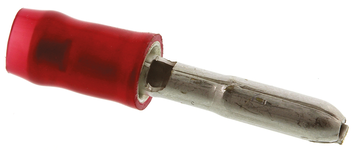 TE Connectivity, PIDG Insulated, Red Crimp Bullet Connector, 0.5mm² to 1mm², 20AWG to 15AWG, 3mm Bullet diameter Male