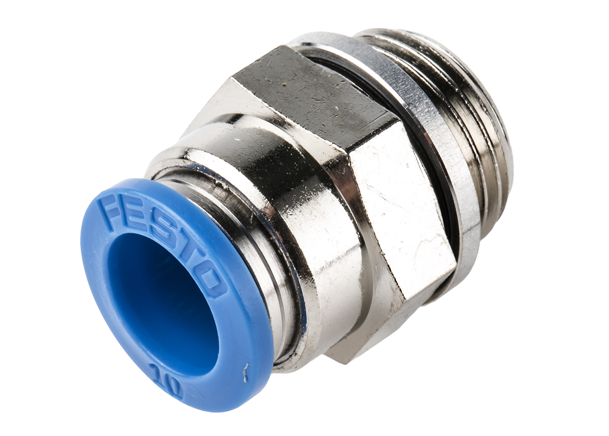 Festo QS Series Straight Threaded Adaptor, G 3/8 Male to Push In 10 mm, Threaded-to-Tube Connection Style, 186102